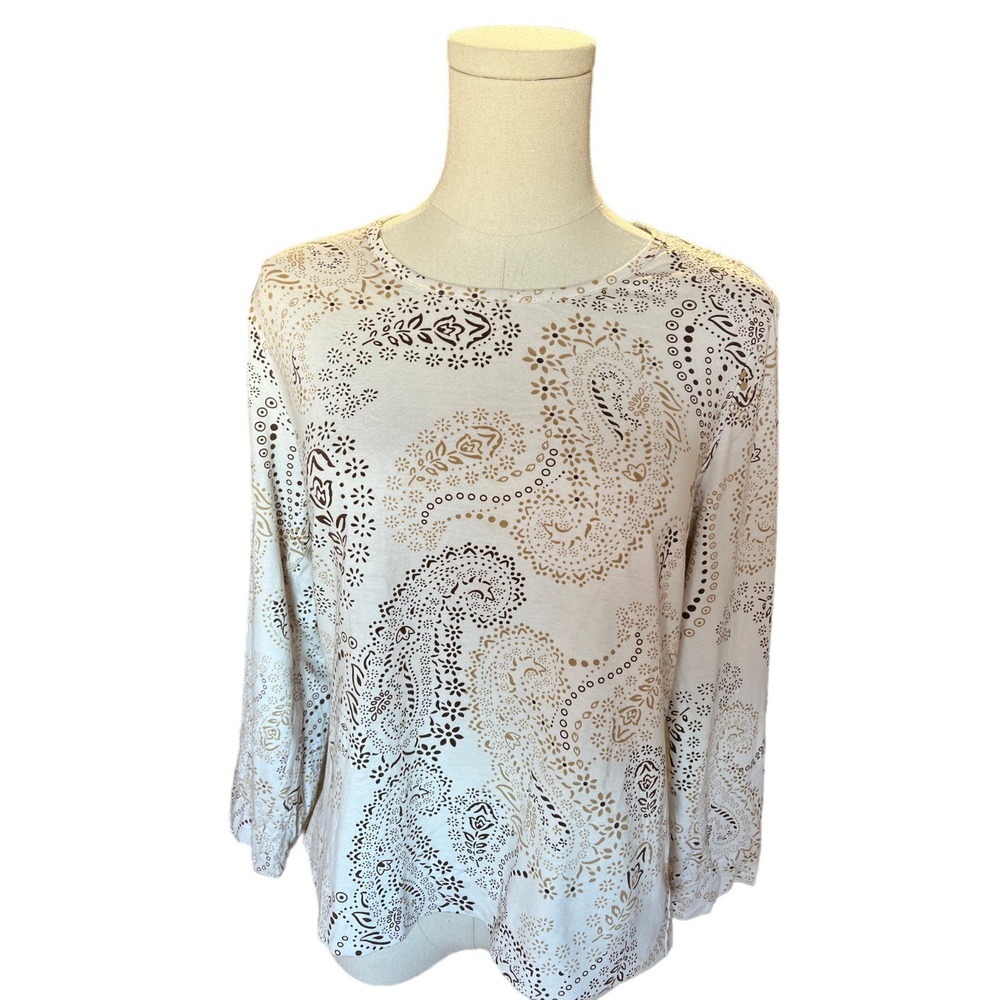 Koret Basic Cotton Blend 3/4 Sleeve Tee, Brown & Tan Paisley Print​